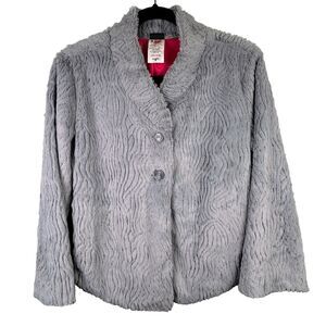 Patagonia Snow Jacket Faux Fur Fleece Coat Button Front Feather Grey Women's M